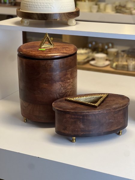 طقم سلة مع محارم خشب هندي ويد مثلث